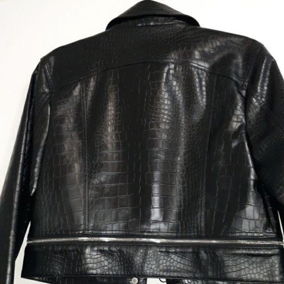Croc Embossed Faux Leather Jacket Black NWT - Picture 6 of 7